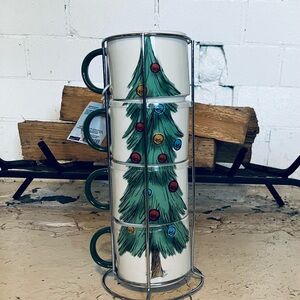 Green and White Holiday Decor Stacking Mugs